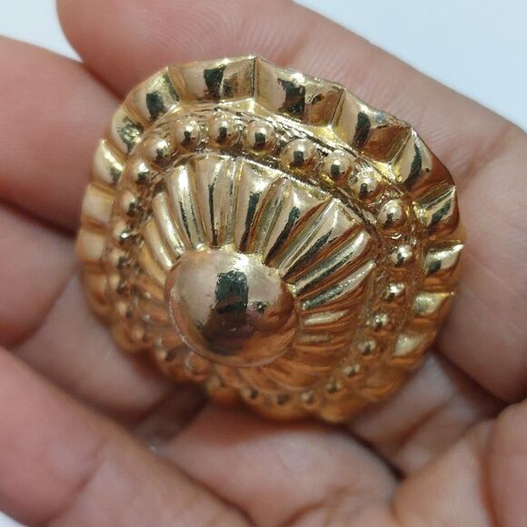 Vintage Gold Tone Dome Shaped Textured Scarf Ring Clip Rectangle Smooth Corners - Picture 5 of 8